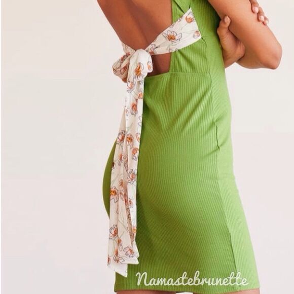 Nwt Lulu's Lime Green Ribbed Tie-Back Bodycon Mini Dress - Picture 5 of 17